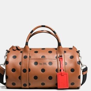 In Search Of Coach Tan Polka Dot Duffel with Red Tag
